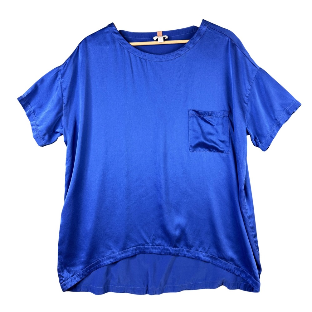 Lunya Washable Silk Tee Blue Short Sleeve Pocket Oversized Sleep Shirt XS/S